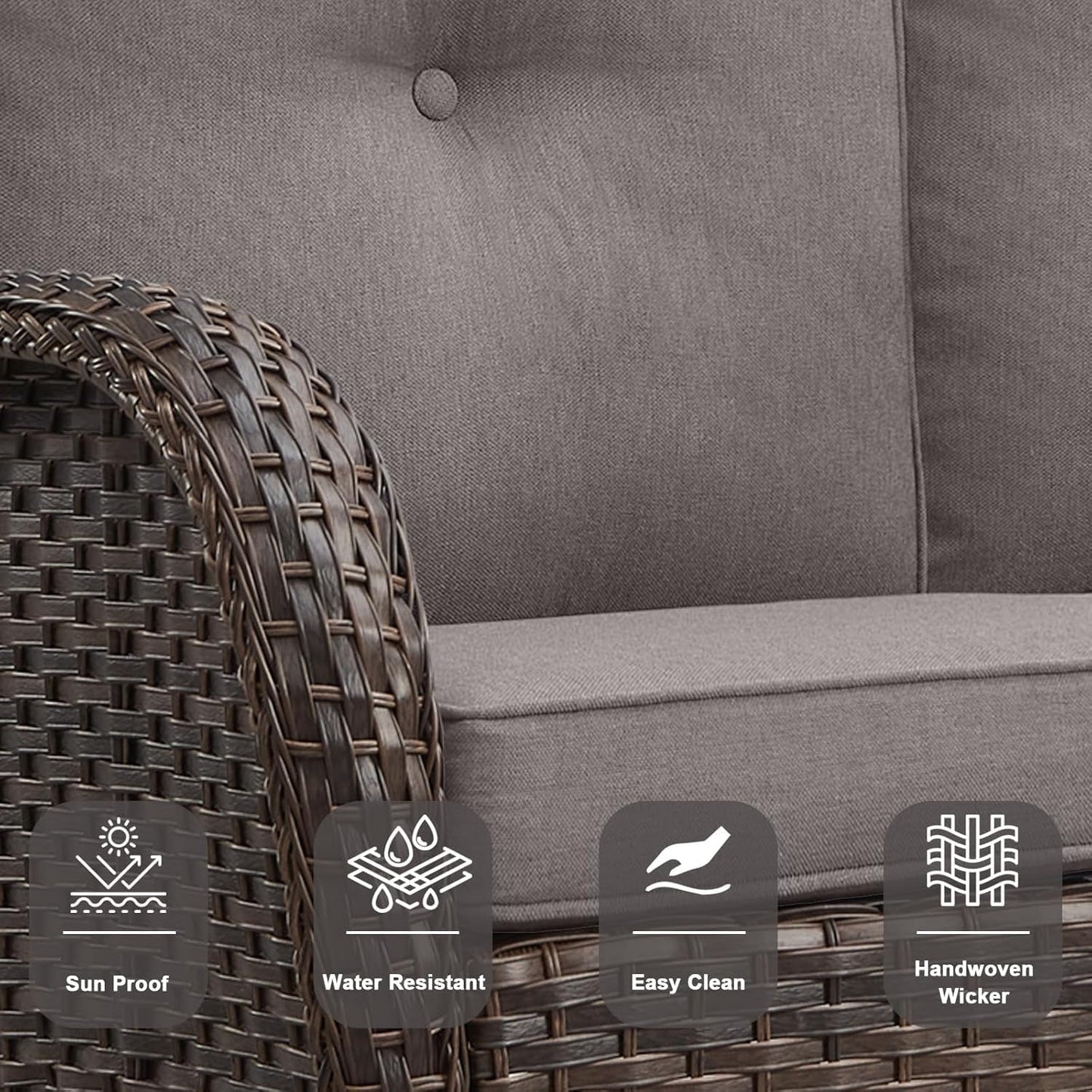 6 Piece Patio Conversation Sets - Wicker Patio Furniture Sets with Outdoor Swivel Rocker Chairs Outdoor Couch Perfect for Deck Patio Backyard, Brown Wicker Grey Cushion-4