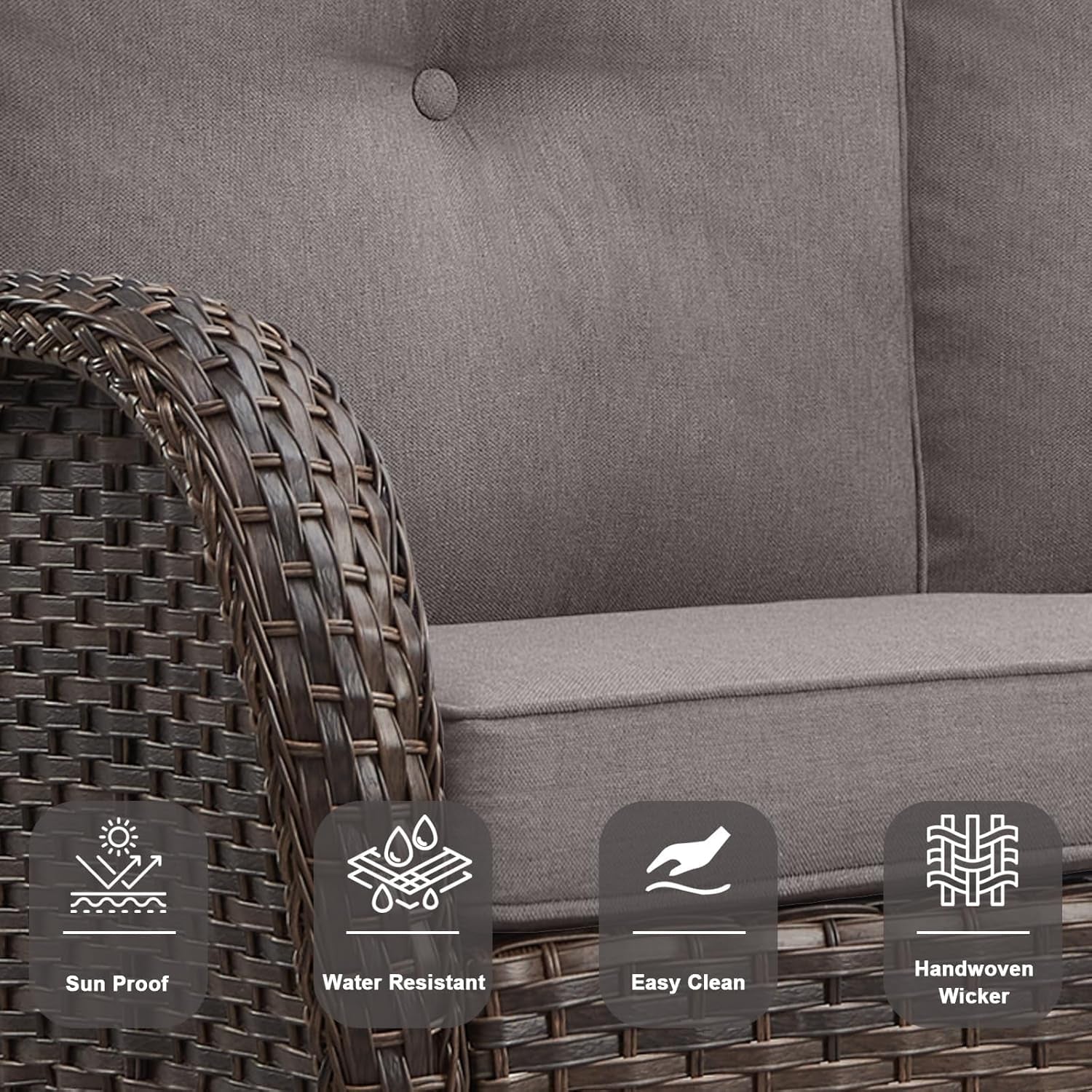 6 Piece Patio Conversation Sets - Wicker Patio Furniture Sets with Outdoor Swivel Rocker Chairs Outdoor Couch Perfect for Deck Patio Backyard, Brown Wicker Grey Cushion-4