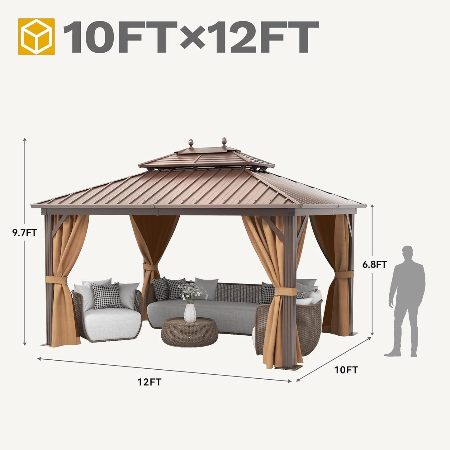 Steel Double Roof Gazebo 10x12 Patio Backyard-1