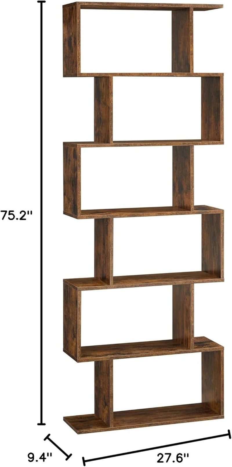 6-Tier Bookshelf, Tall Display Shelf, Freestanding Storage Shelf, Rustic Brown ULBC61BX Coat Rack, Hall Tree with Shoe Bench for Entryway, Rustic Brown and Black UHSR40B-2