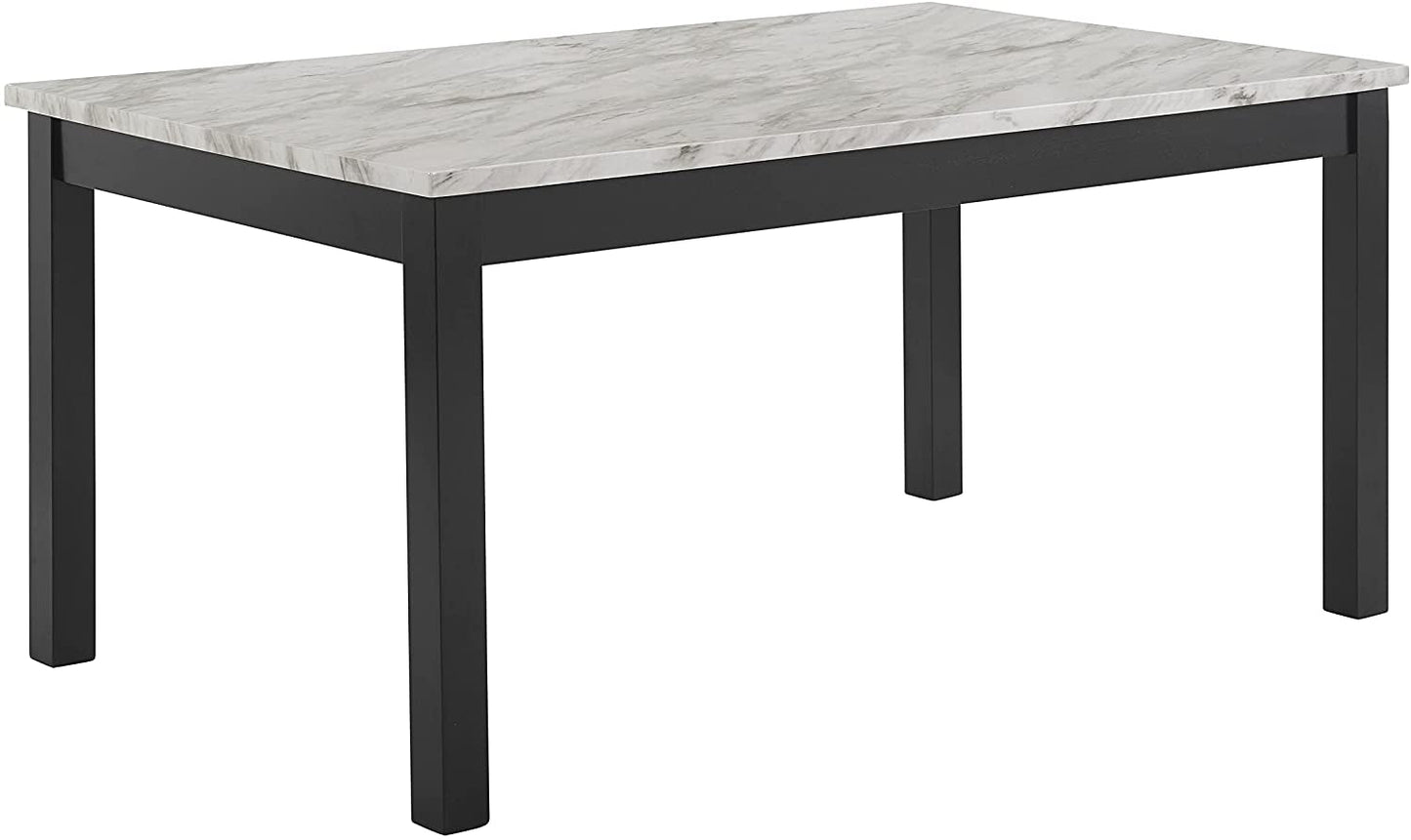 6-Person Dining Table with Faux Marble Top, Black Base-1
