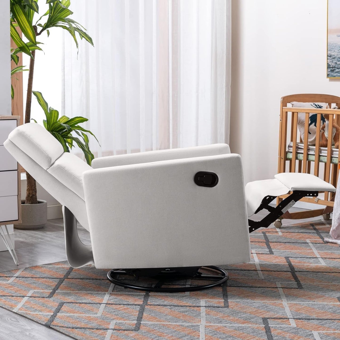 Modern Mid Century Upholstered Recliner Chair with Thick Seat Cushion and Backrest Wood Accent Armchair for Living Room, Bedroom, Home Office Beige-3