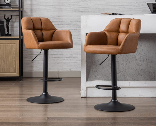 Modern Swivel Bar Stools Leather with Back and Arms-0