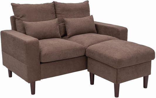 Modern Sofa Set 2 3 Seater with Footstool Sofa Suite Convertible Sectional Furniture for Living Room (Brown, 2 Seater with Footstool)-0