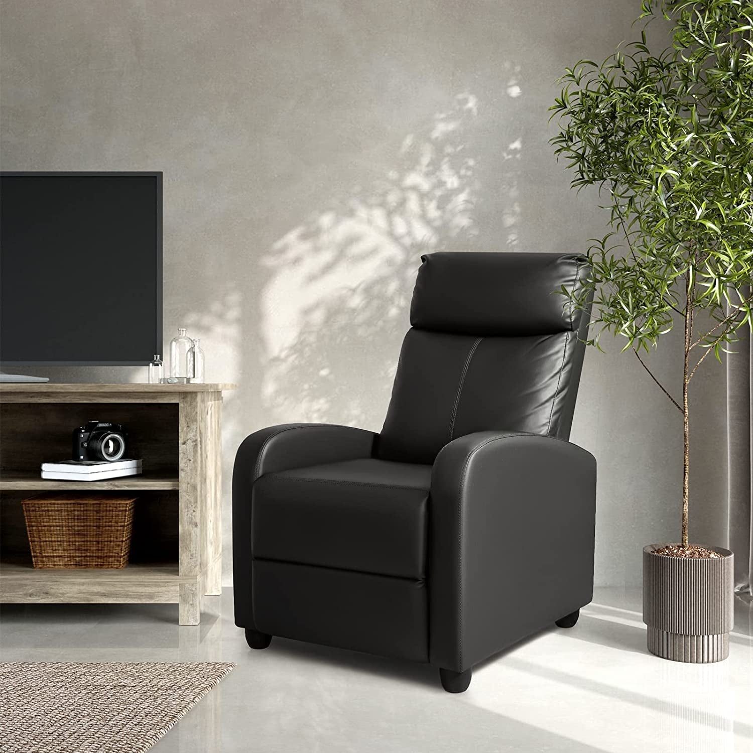Recliner Chair, Recliner Sofa for Adults, Recliners Home Theater Seating with Lumbar Support, Reclining Sofa Chair for Living Room (Leather, Dark Black)-1
