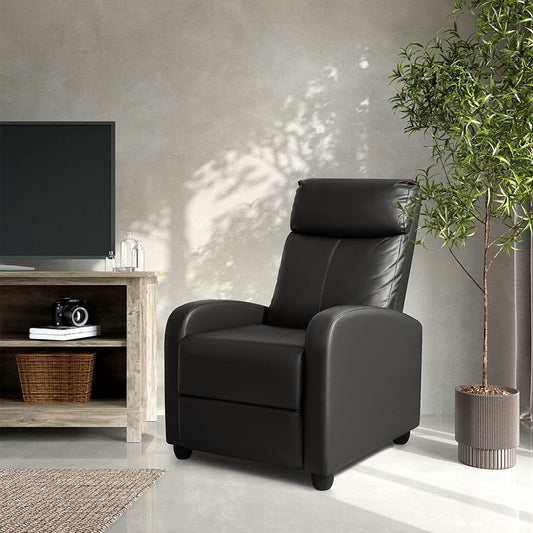 Recliner Chair, Recliner Sofa for Adults, Recliners Home Theater Seating with Lumbar Support, Reclining Sofa Chair for Living Room (Leather, Dark Black)-1