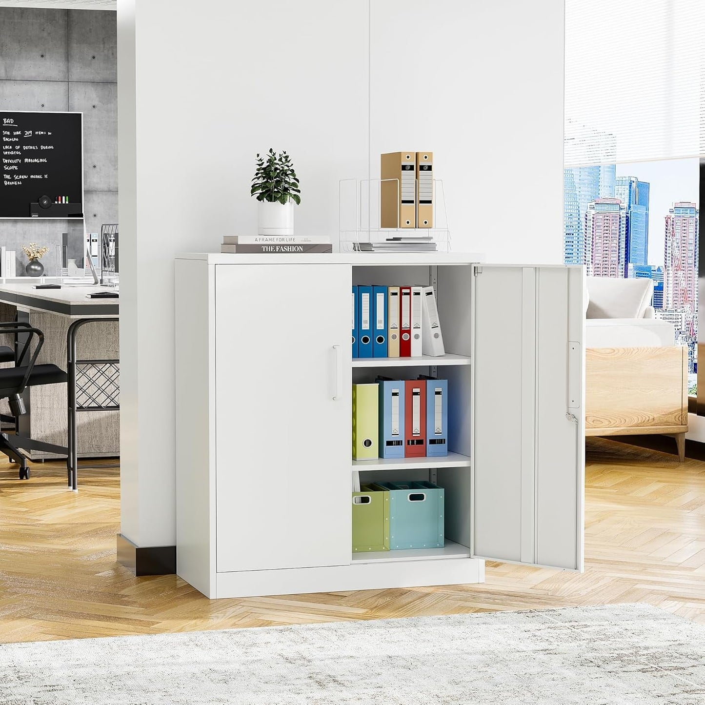 Metal Storage Cabinet with 2 Doors, Lockable Steel Storage Cabinet with 2 Doors and Adjustable Shelves, Steel Lockable File Cabinet, Locking Tool Cabinets for Office,Home,Garage-3