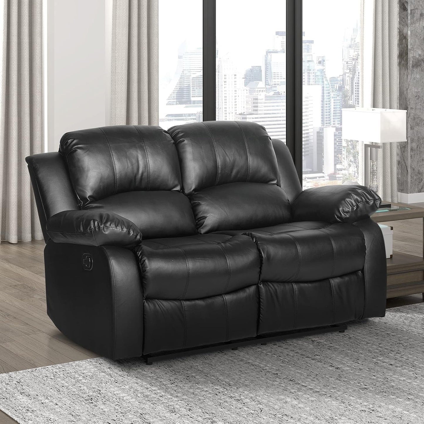 62.5" Black Wall Hugger Recliner Loveseat-0
