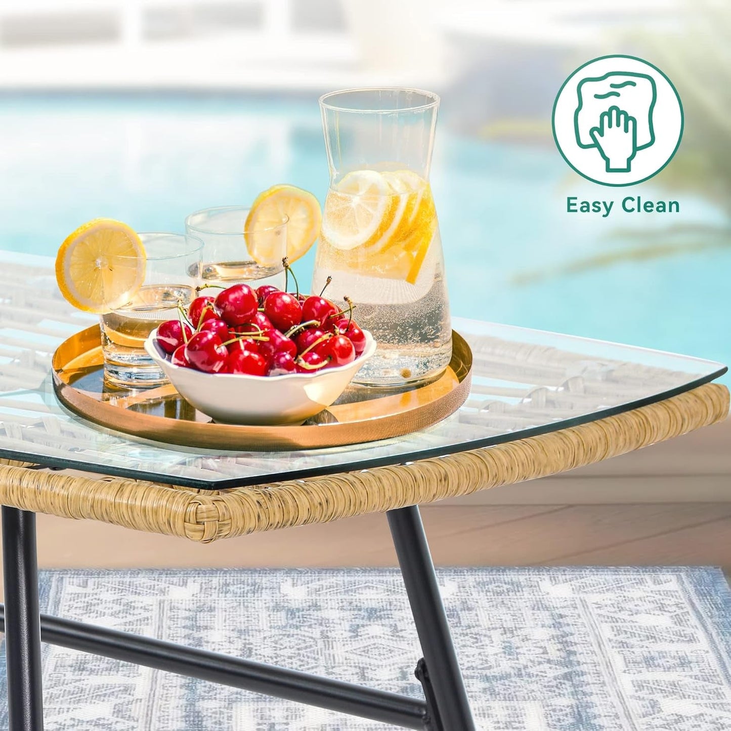 4-Piece Patio Furniture Wicker Outdoor Bistro Set, All-Weather Rattan Conversation Loveseat Chairs for Backyard, Balcony and Deck with Soft Cushions and Metal Table (Light Brown+Black)-3