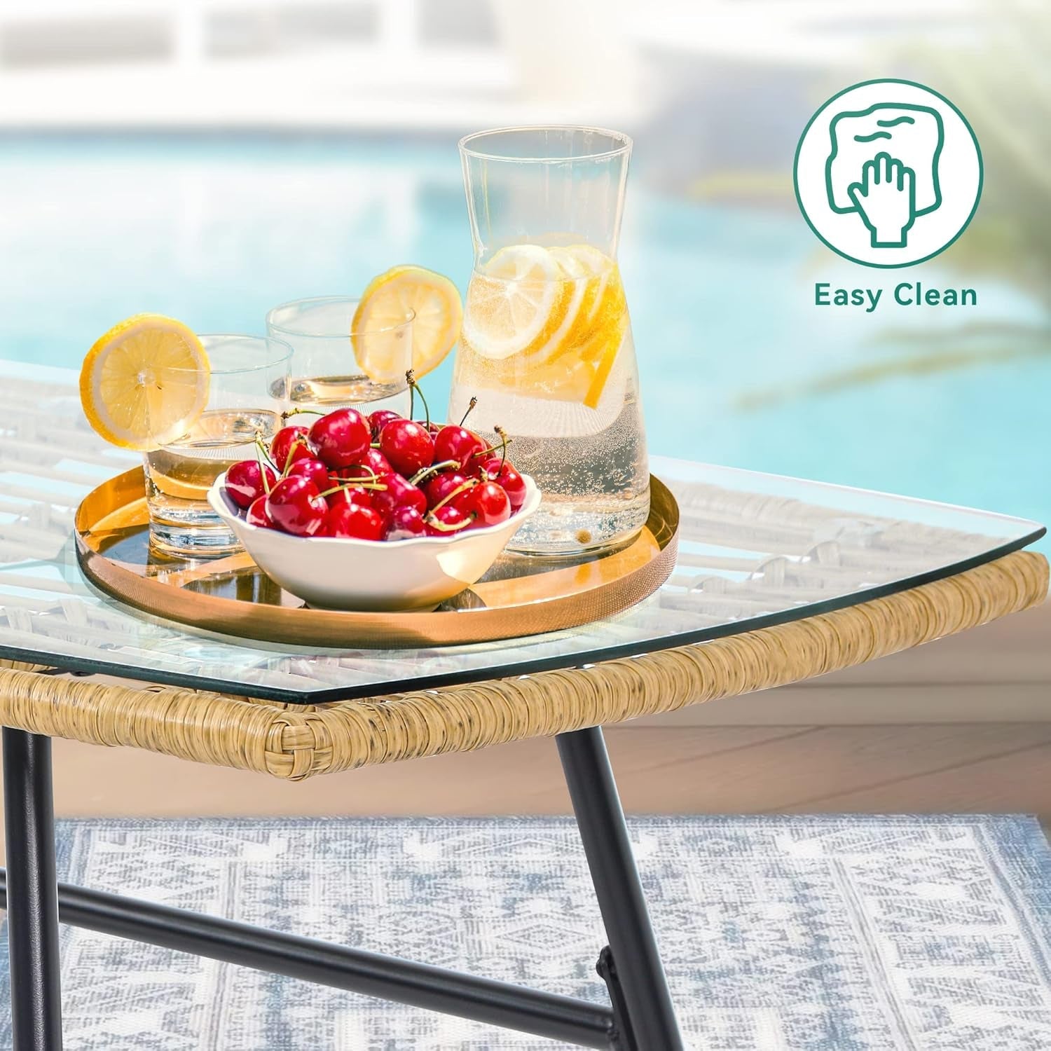 Patio Furniture Wicker Outdoor Bistro Set, 4-Piece All Weather Patio Furniture Rattan Conversation Loveseat Sets for Backyard, Balcony and Deck, Light Brown+Beige-2