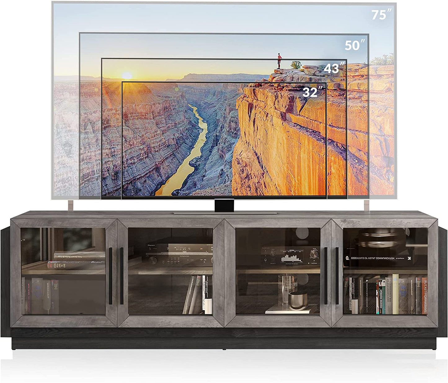 Modern TV Cabinet & Entertainment Center with Shelves, Wood Storage Cabinet-4