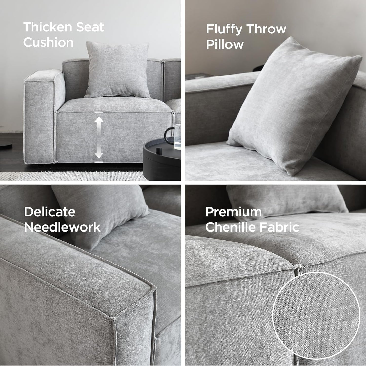 Luxury Modular Sectional Living Room Sofa Set, Modern Minimalist Style Couch with Ottoman and Chaise, L-Shape, Grey-4