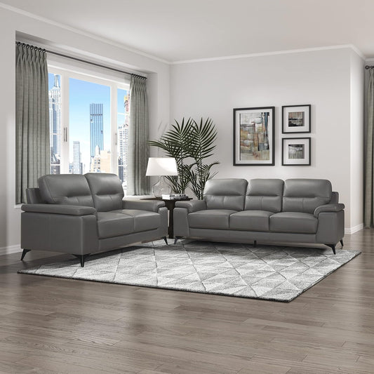 Danica Top Grain Leather 2-Piece Living Room Sofa Set, Dark Gray-0