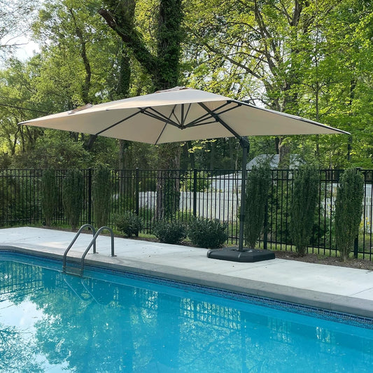 9' X 11.5' Patio Umbrella Outdoor Cantilever Rectangle Umbrella Aluminum Offset Umbrella with 360-Degree Rotation for Garden Deck Pool Patio, Beige-0