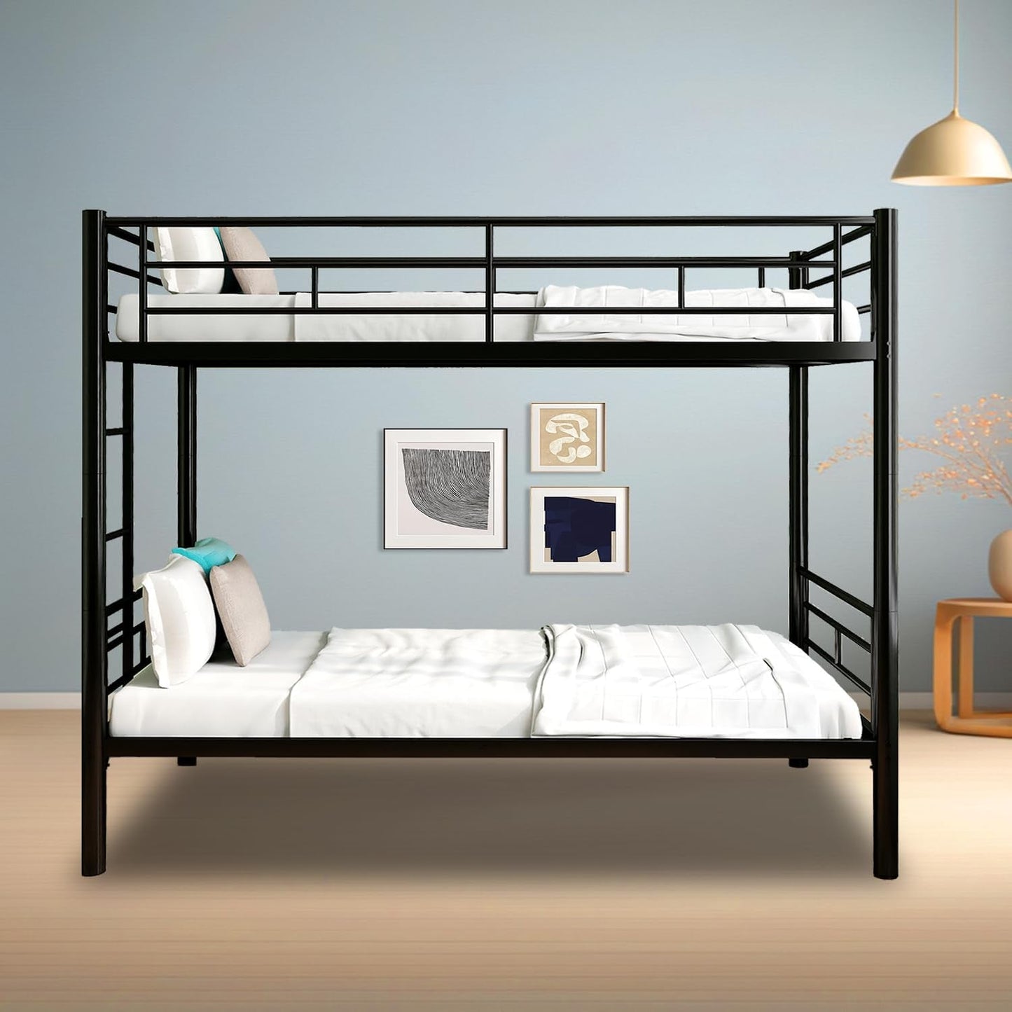 Metal Bunk Bed Twin over Twin Sturdy Heavy Duty Bunk Beds with 2 Side Ladders,Space Saving,No Box Spring Needed,For Boys Girls Teens Adults, Bedroom, Dormitory (Black)-1