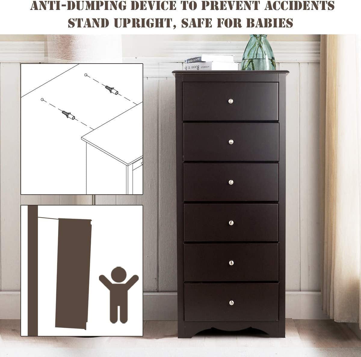 Brown Wooden 6 Drawer Chest for Bedroom-3