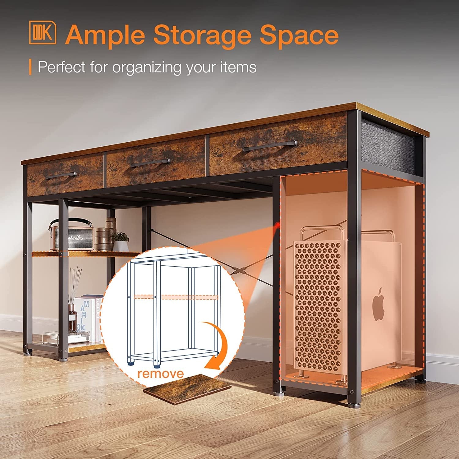 Vintage Writing Desk with Storage Shelves-3