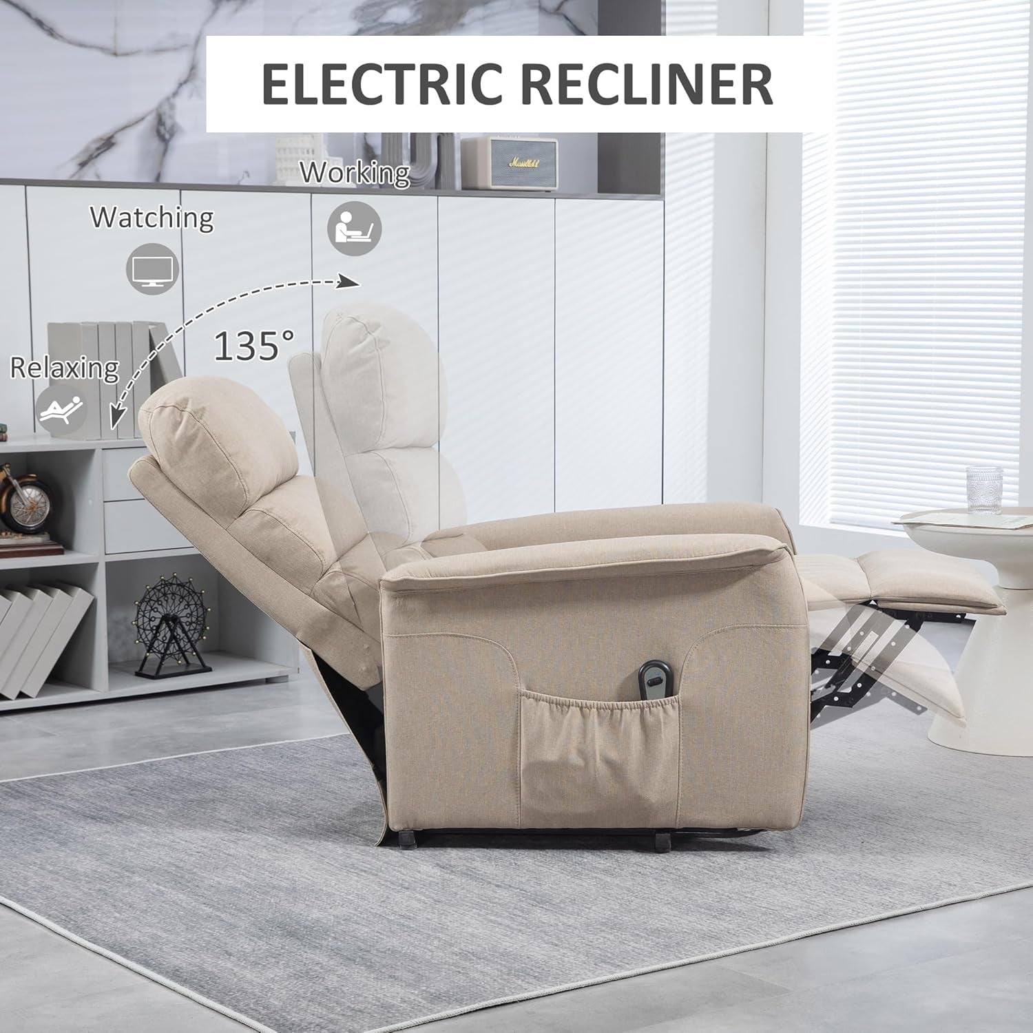 Power Lift Recliner Chair for Elderly, Easy Assembly, Fabric Lift Chair for Adults, Recliner Sofa with Remote Control, Side Pockets for Living Room, Beige-4