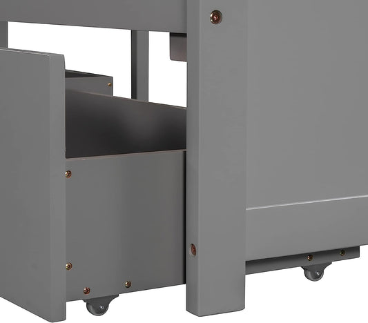 L-Shaped Twin Platform Bed with Trundle, Gray-1