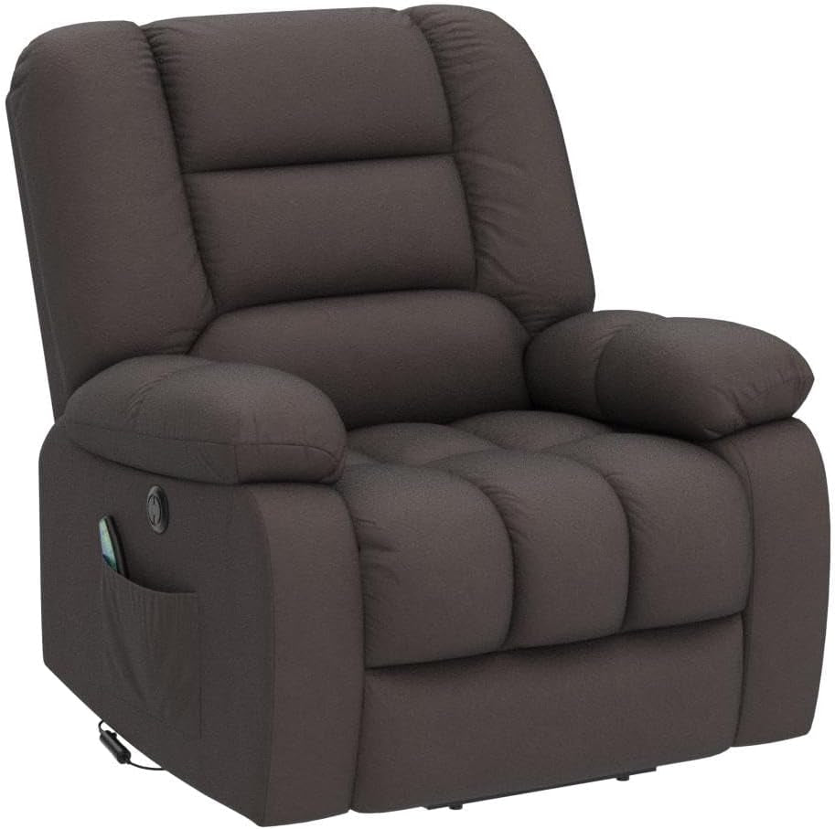 Big Power Lift Recliner Chair Wide Electric Massage Recliners for Elderly Fabric Living Room Overstuffed Reclining Chair for Adults with Heated Vibration, USB Ports, Massage Remote Control Brown-3