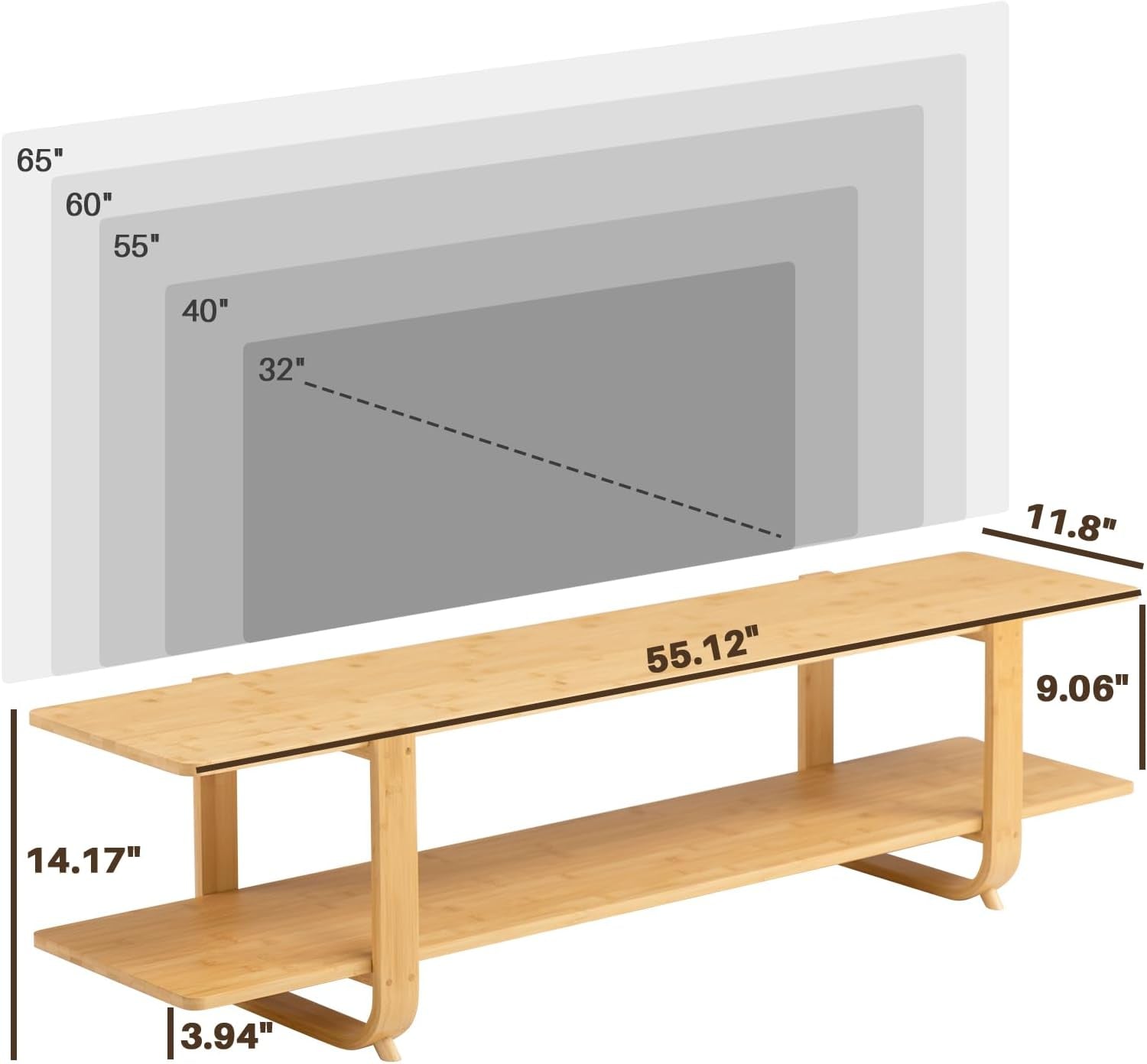 Bamboo TV Stand for 65" TVs with Storage-2