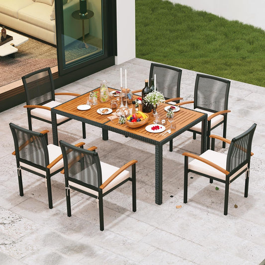 AERBUSKE 7 Pieces Outdoor Table and Chairs Set Outdoor Patio Furniture Set Wicker Patio Dining Sets for 6 Patio Table and Chairs Set Outdoor Furniture Set for Garden Yard Porch Poolside-0