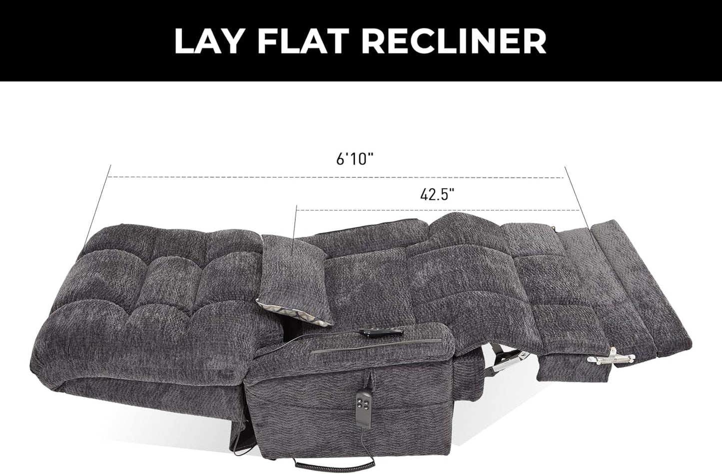 Big Tall Man Power Lay Flat Lift Recliner Extra Large Oversized Wide Heat Massage Dual Motor Recliners up to 400 LBS Electric Chairs,9205L Extended Footrest(Chenille Grey)-3