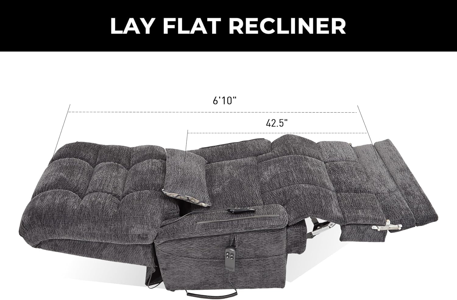 Big Tall Man Power Lay Flat Lift Recliner Extra Large Oversized Wide Heat Massage Dual Motor Recliners up to 400 LBS Electric Chairs,9205L Extended Footrest(Chenille Grey)-3