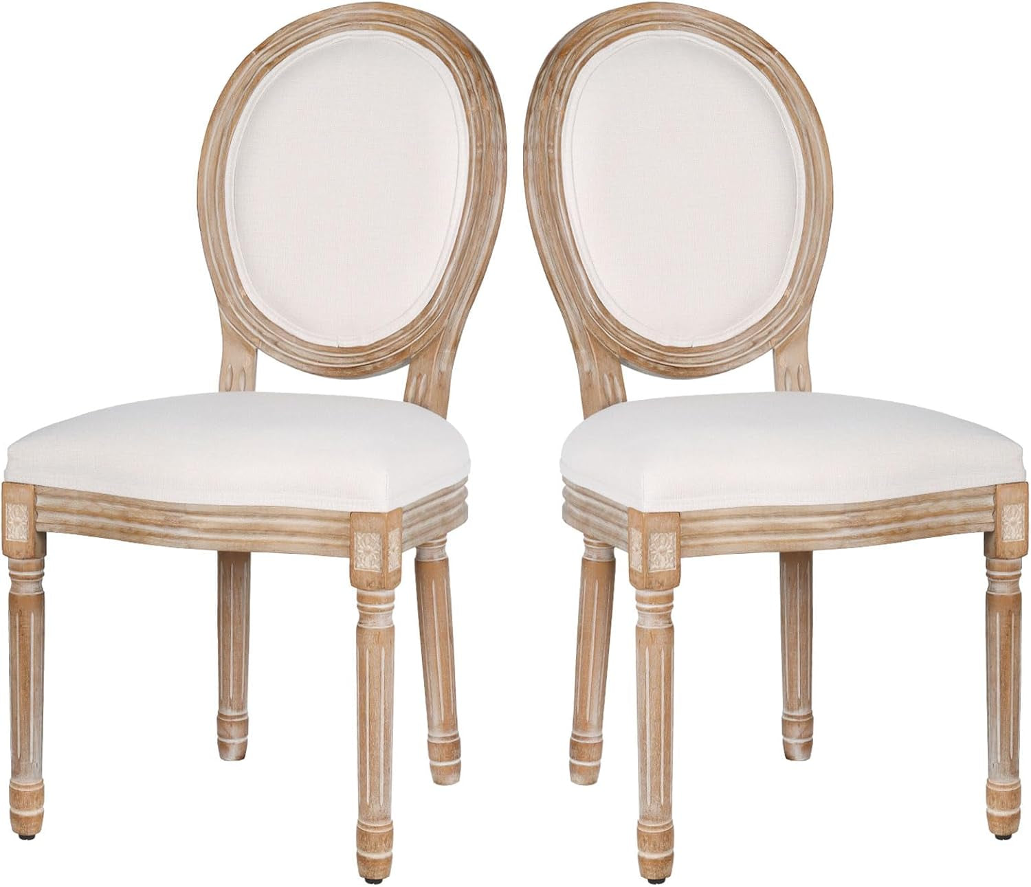 Dining Chairs Set of 2 Beige Fabric Square Back with Solid Wood Legs and Frame for French Country Kitchen Dining Room-0