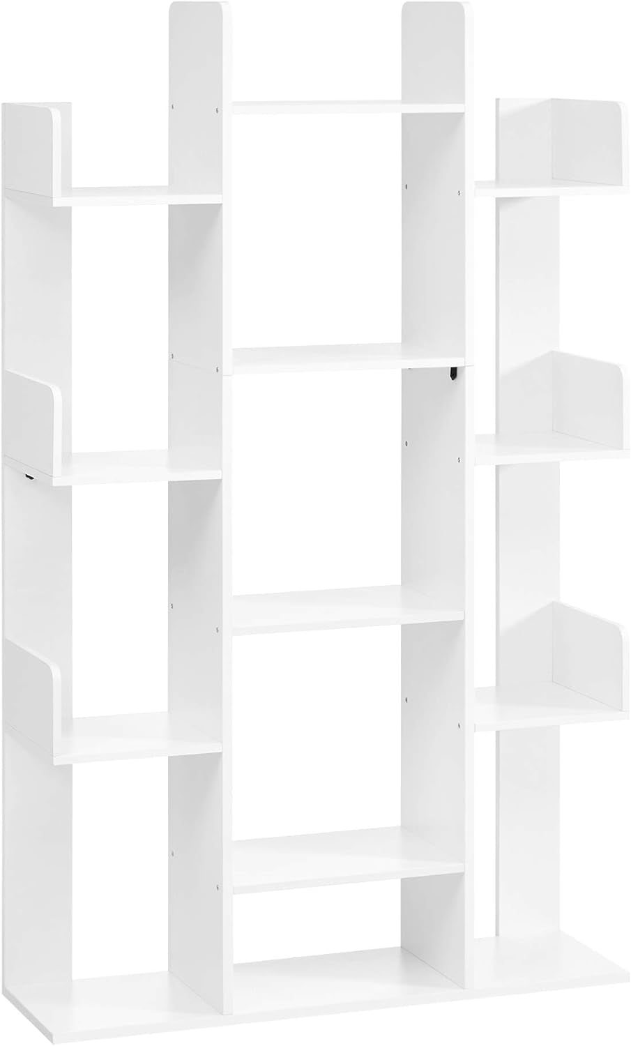 Tree-Shaped Bookcase with 13 Shelves and 5-Tier Freestanding Bookshelf, White Storage Shelving-2