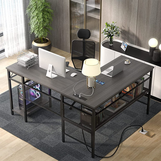 Modern L-Shaped Desk W/ Power Outlet-0