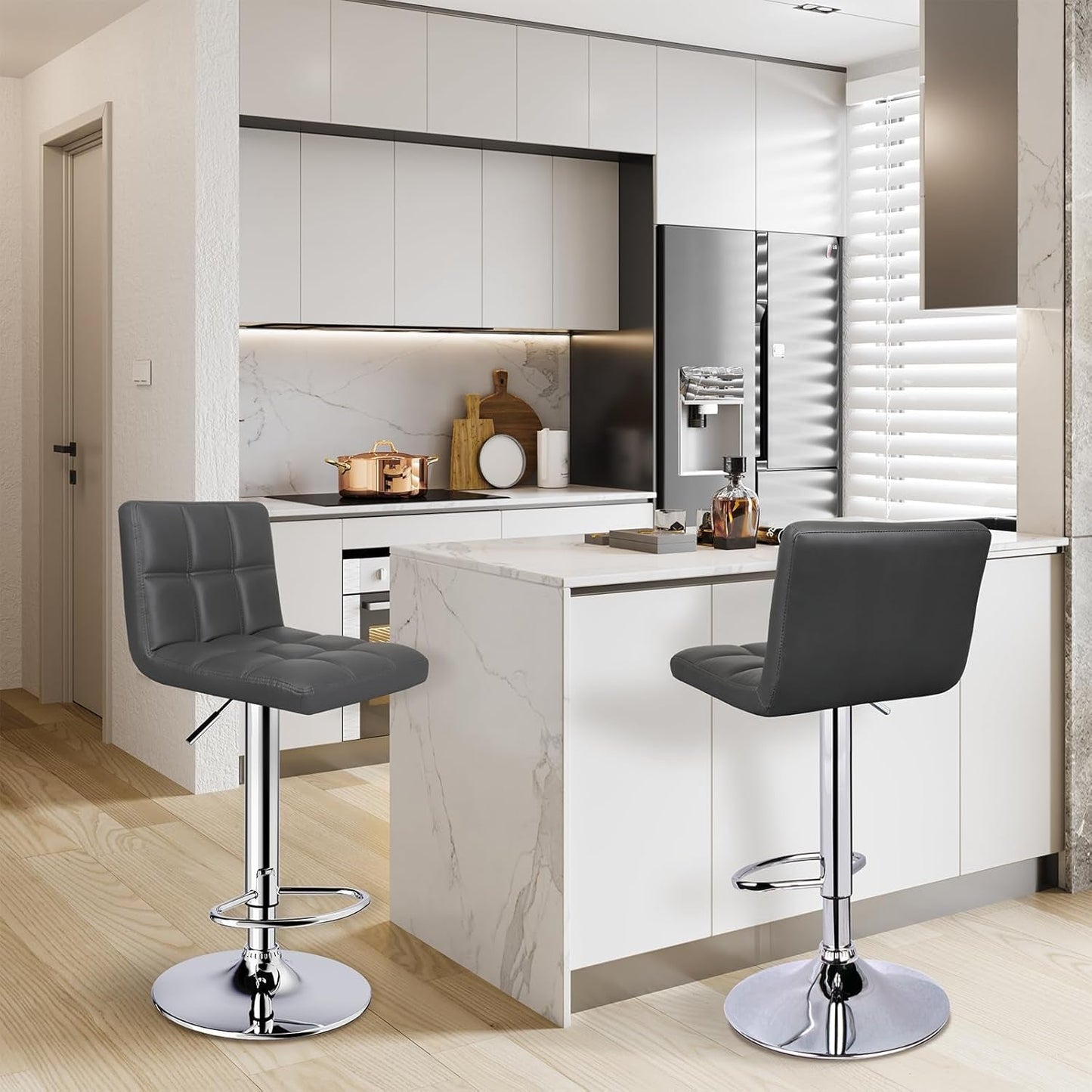 Grey Adjustable Swivel Bar Stools (Set of 2)-0