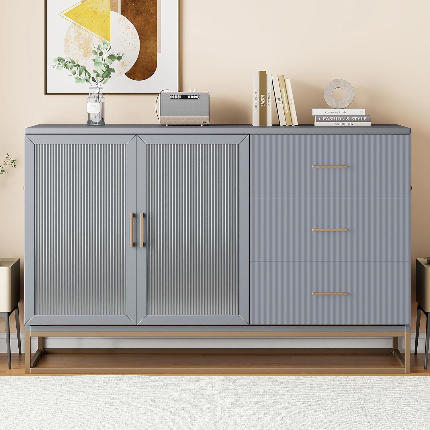 Queen Wood Murphy Bed with Frosted Glass Doors-5