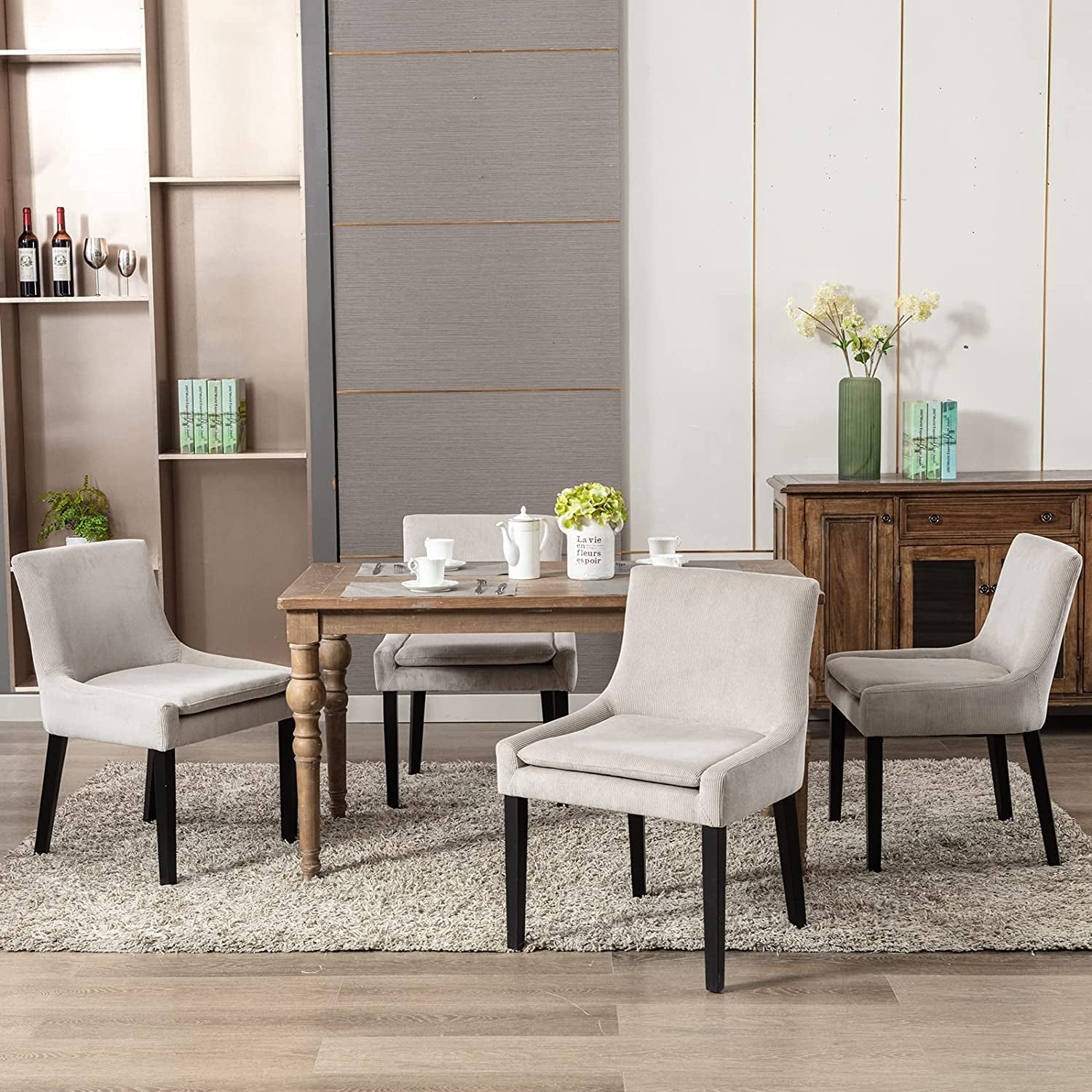 Corduroy Dining Chairs with Wood Legs, Set of 6-0