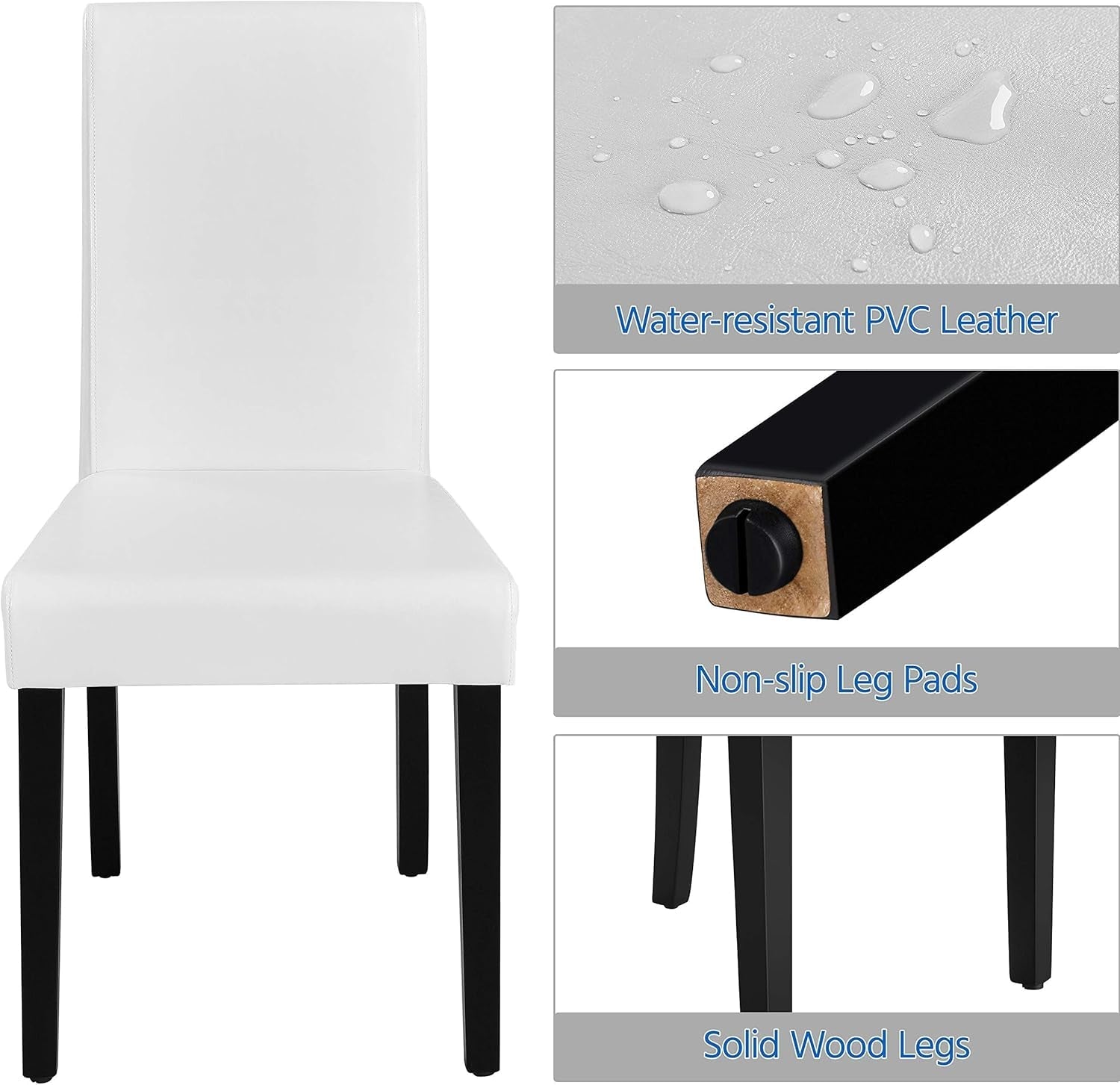 Dining Chair Set of 4 Faux Leather Parson Chair Modern Kitchen Living Room Side Chair Upholstered Padded Armless Chair with Solid Wood Legs, White-4