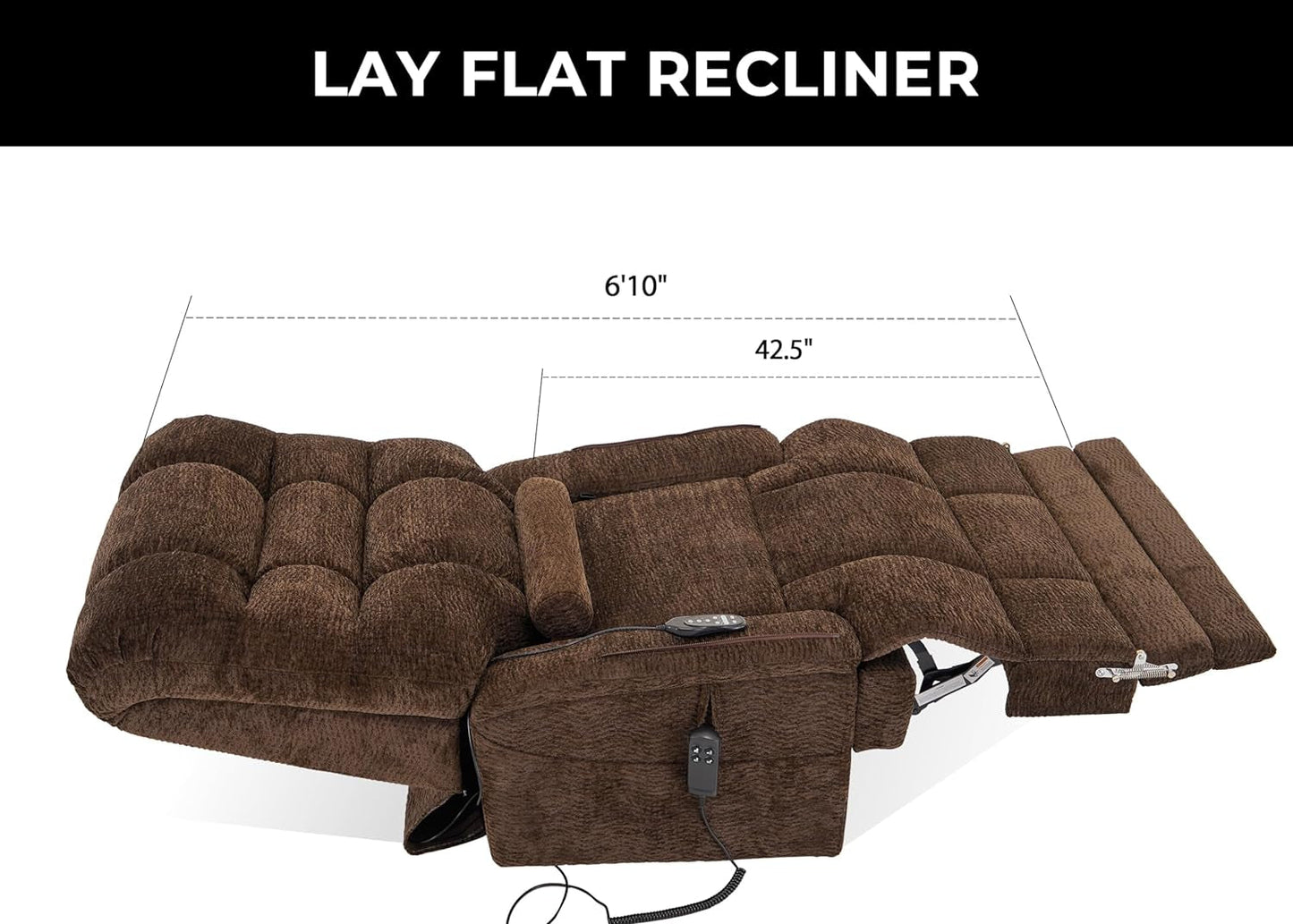 Big Tall Man Power Lay Flat Lift Recliner Extra Large Oversized Wide Heat Massage Dual Motor Recliners up to 400 LBS Electric Chairs,9205L Extended Footrest(Chenille Brown)-1