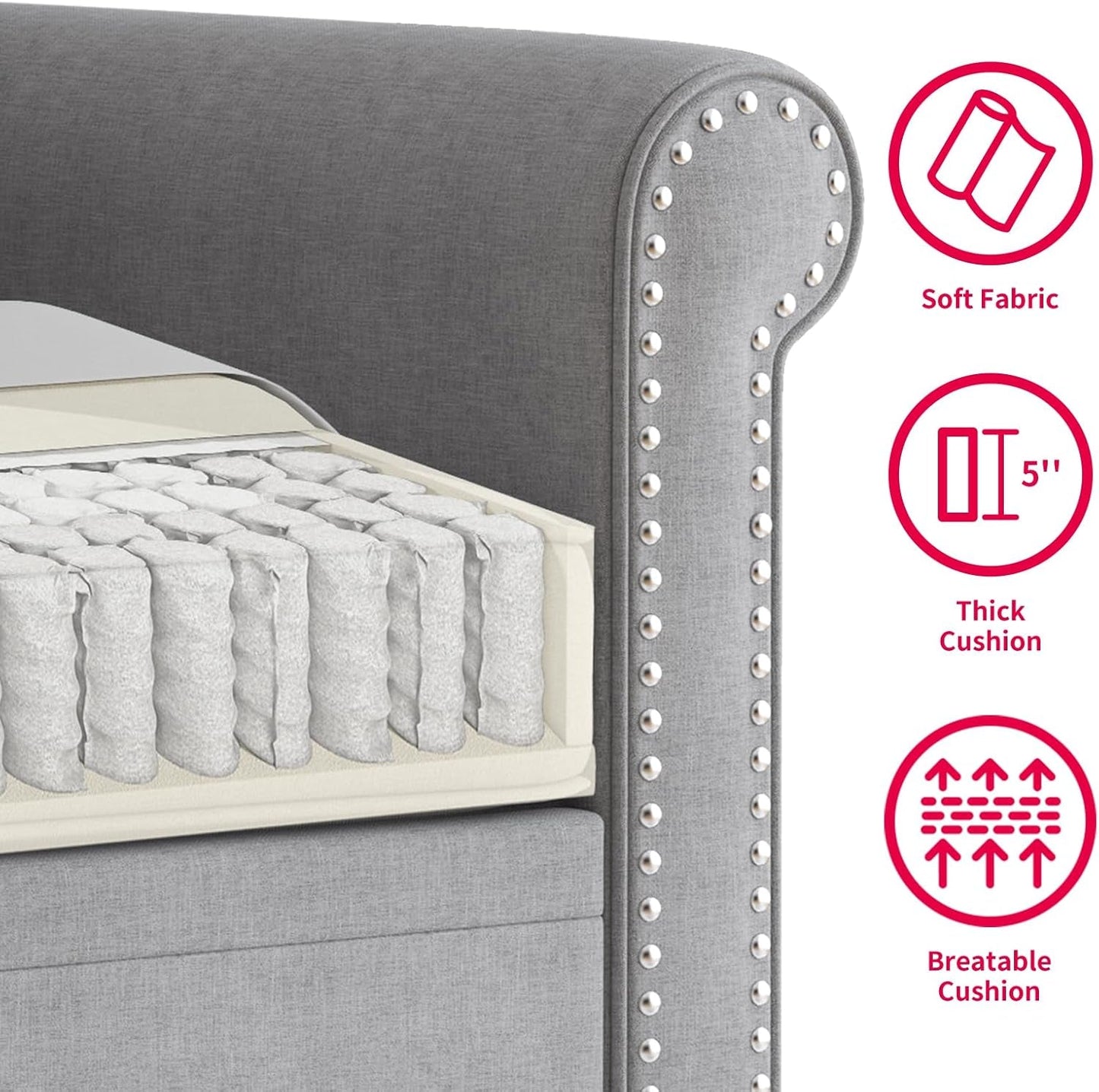 3PCS Sofa Set for Living Room,Modern Linen Couch Set with Nailhead Trim Design, Living Room Furniture Set for Office Apartment Home(Sofa & Loveseat & Chair/Light Grey)-3