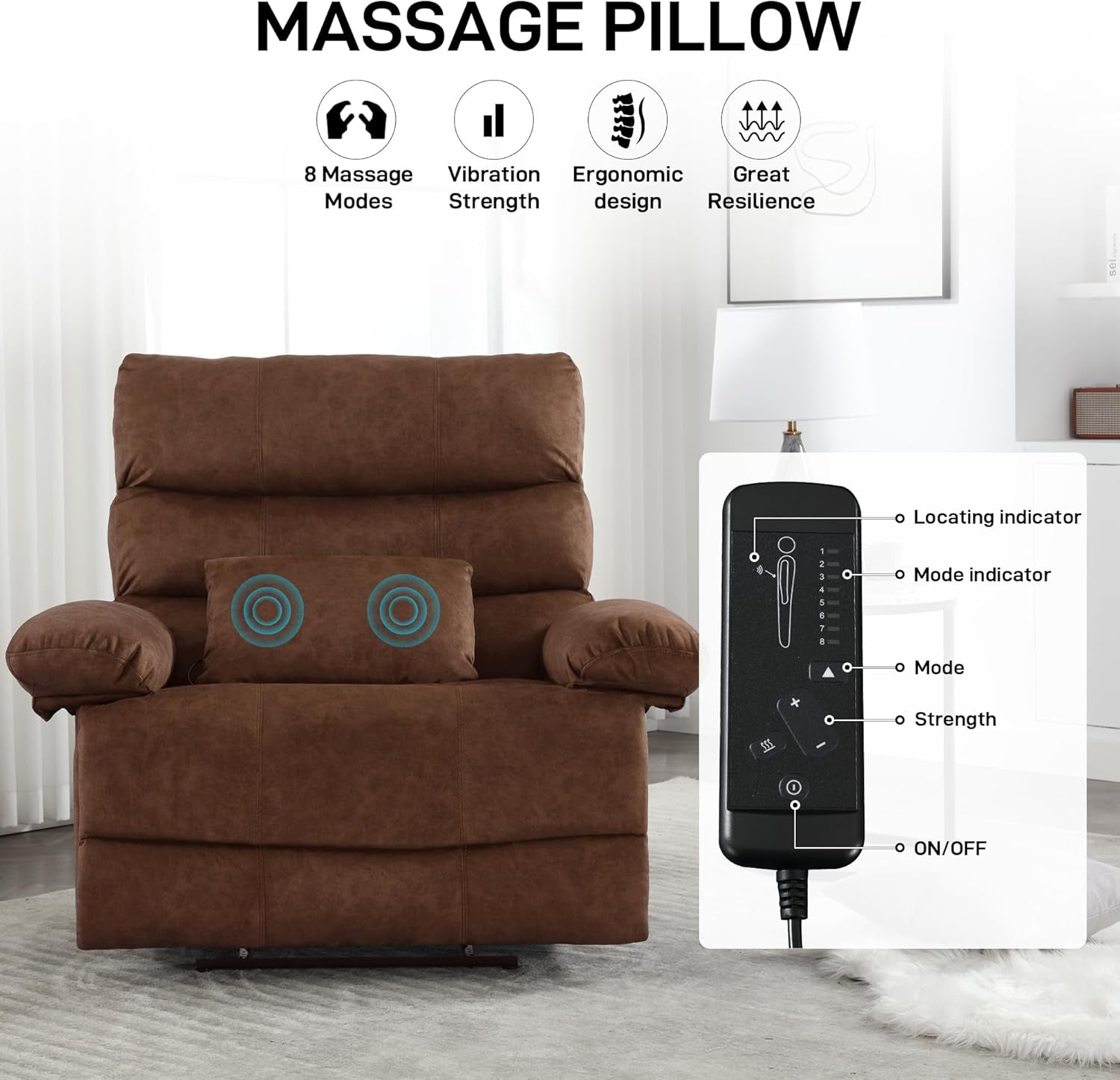 Oversized Recliner Chair, plus Size 28 Inch Large Wide Seat Manual Flannel Recliner with Pockets, Massage Heated Pillow 350 Lb Capacity for Living Room Adults-4