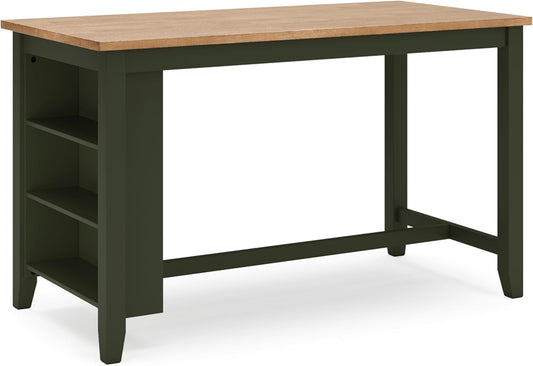 Gesthaven Modern Counter Height Dining Table with 3 Shelves and Trestle Base, Light Brown & Green-0