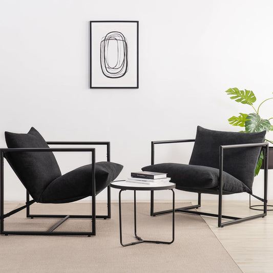 Aidan Sling Accent Chair, Pack of 2, Metal Framed Armchair with Shredded Foam Cushioning, Black-0