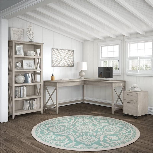 Key West L Shaped Desk with Mobile File Cabinet-0