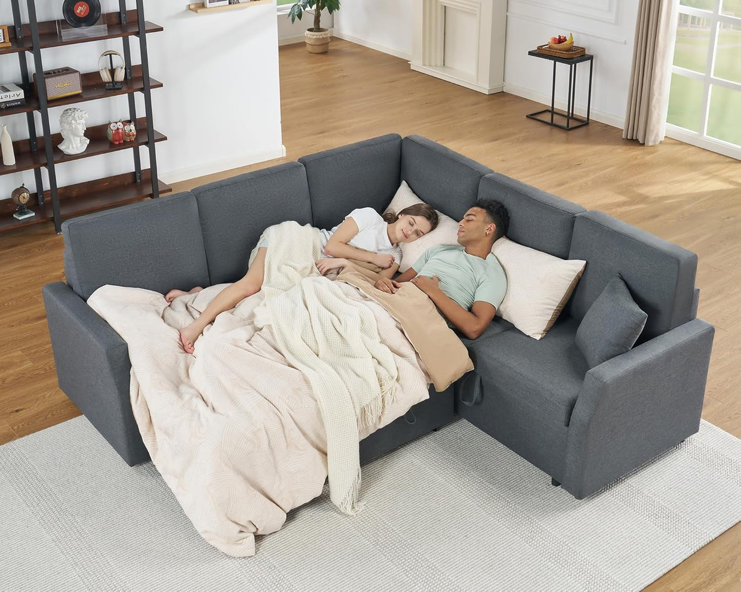 Oversized L-Shaped Sleeper Sectional Sofa with Storage-0