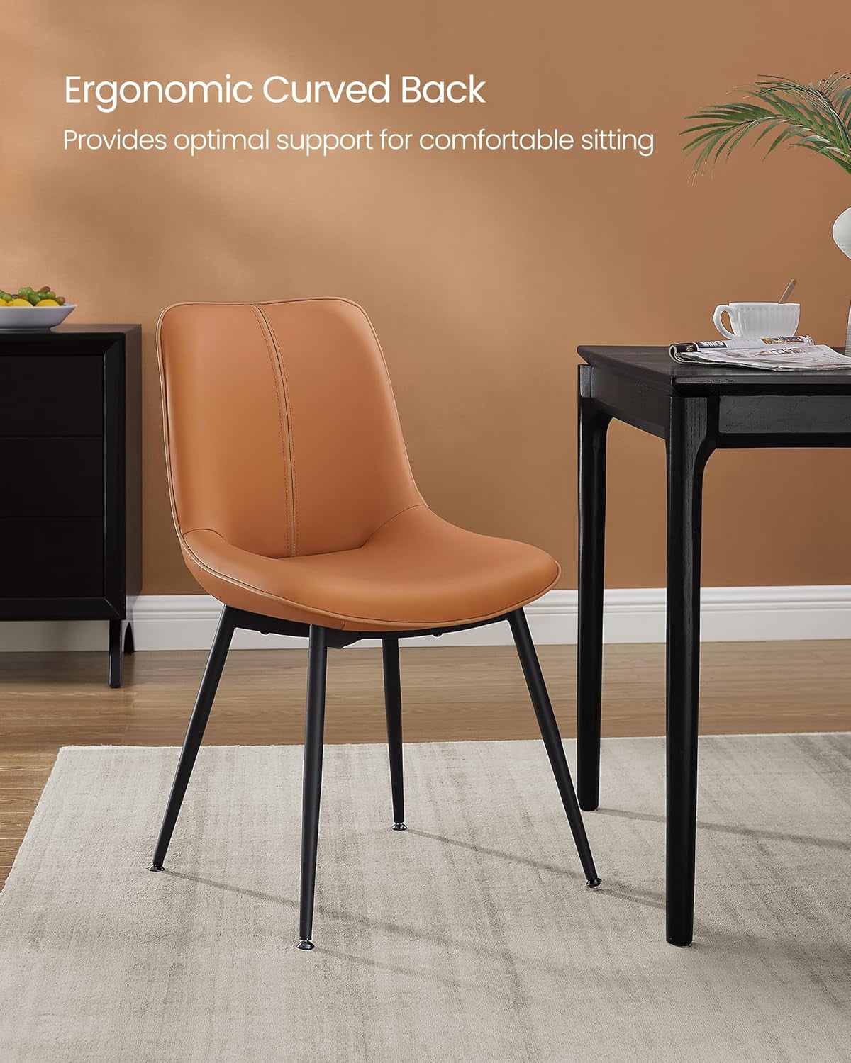 Caramel Brown Leather Swivel Dining Chairs (Set)-3