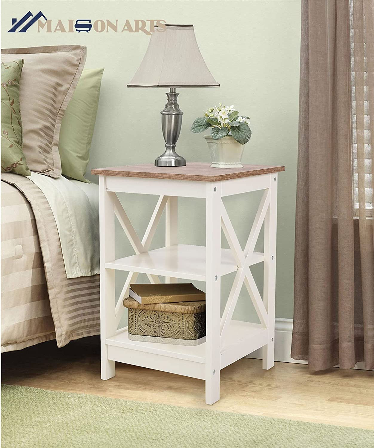Rustic Ivory Nightstands Set of 2 with Storage-3
