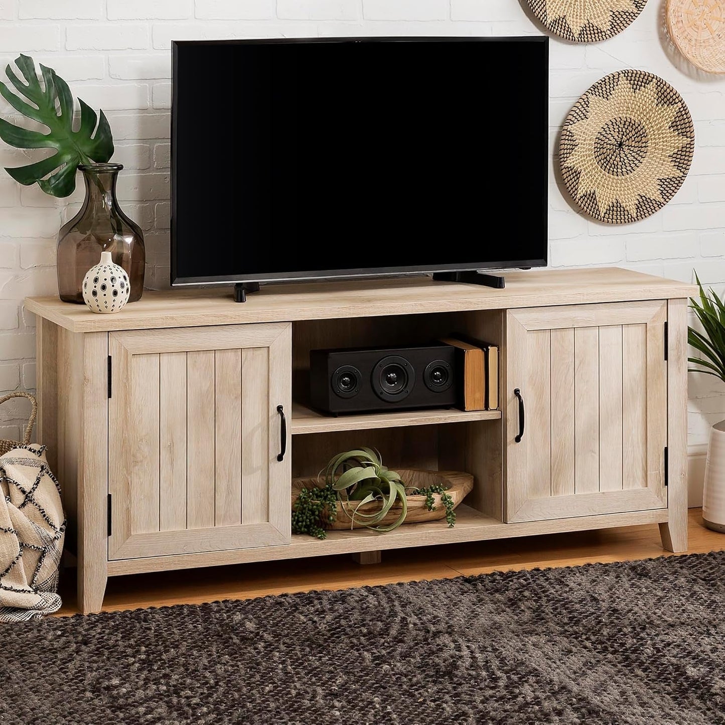Buren Classic Grooved Door TV Stand for Tvs up to 65 Inches, 58 Inch, White Oak-3