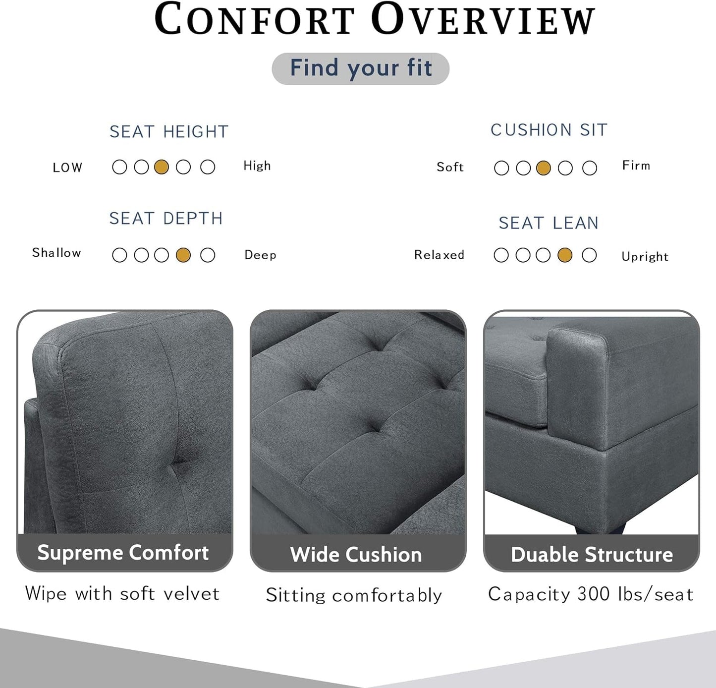 104Inch Sectional Sofas 3-Seat Sofa Sectional Sofa Couches with Reversible Chaise Storage Ottoman and 2 Cup Holders, Sofa Lounge and Ottoman for Living Room Furniture-4