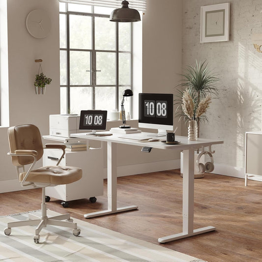 Electric Standing Desk Adjustable Height, 60 X 24 Inch Sit and Stand Desk, Home Office Desk, Ergonomic Workstation Computer Desk, White-1