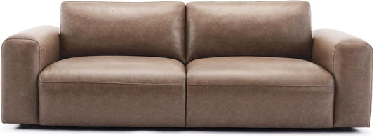 95" Oversized PU Leather Sofa, Comfy Sofa Couch with Extra Deep Seats, Wide Arm, down Filled 3-Seater Modern Sofa for Living Room, Apartment Lounge-Wolfgrey-0