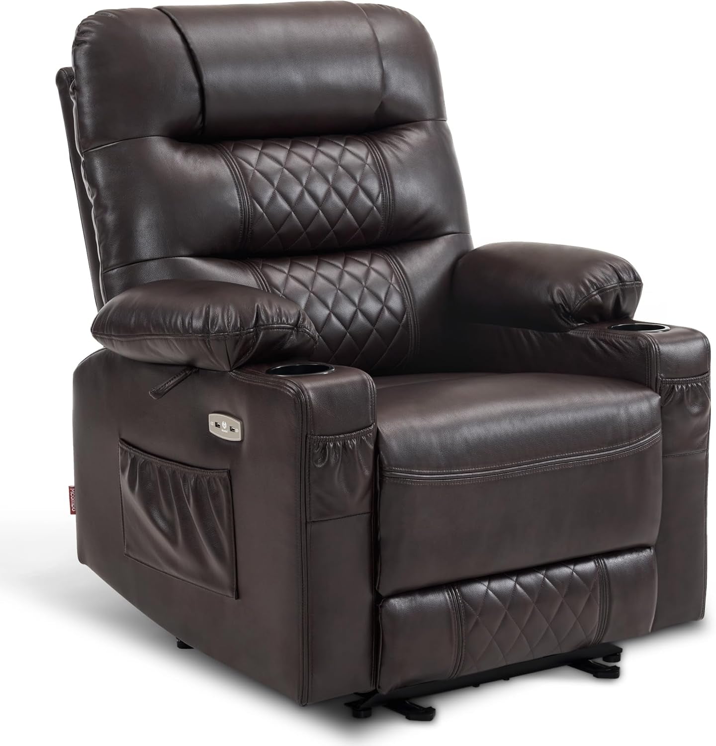Power Recliner Chair with Heat and Vibration, Cup Holder, USB Port, Extended Footrest, Faux Leather, Electric Reclining Sofa for Living Room PR621 (Dark Brown)-0