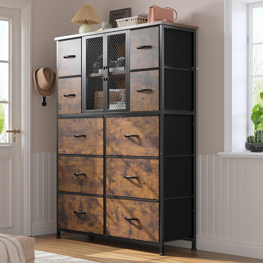 Rustic Brown Dresser with 10 Drawers-0